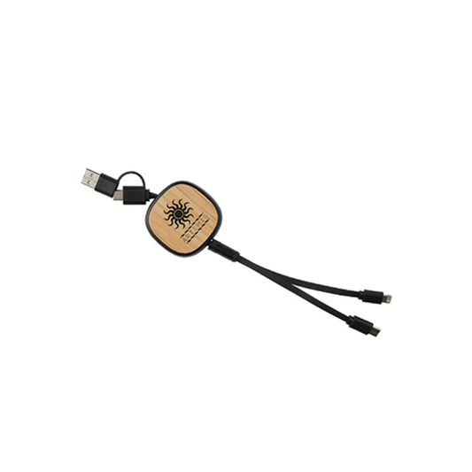 Dual Input 3-in-1 Bamboo Retractable Cable