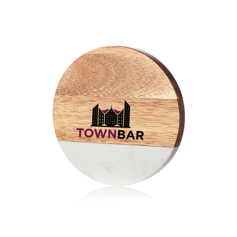 Round Marble and Wood Coasters with Bottle Opener